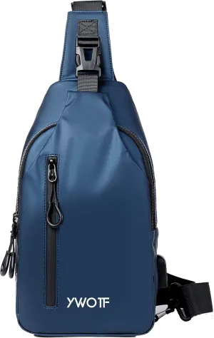 Lightweight Sling Bag Waterproof crossbody Sling Backpack bag Cycling and hiking with USB charging port for Men Women (Blue)