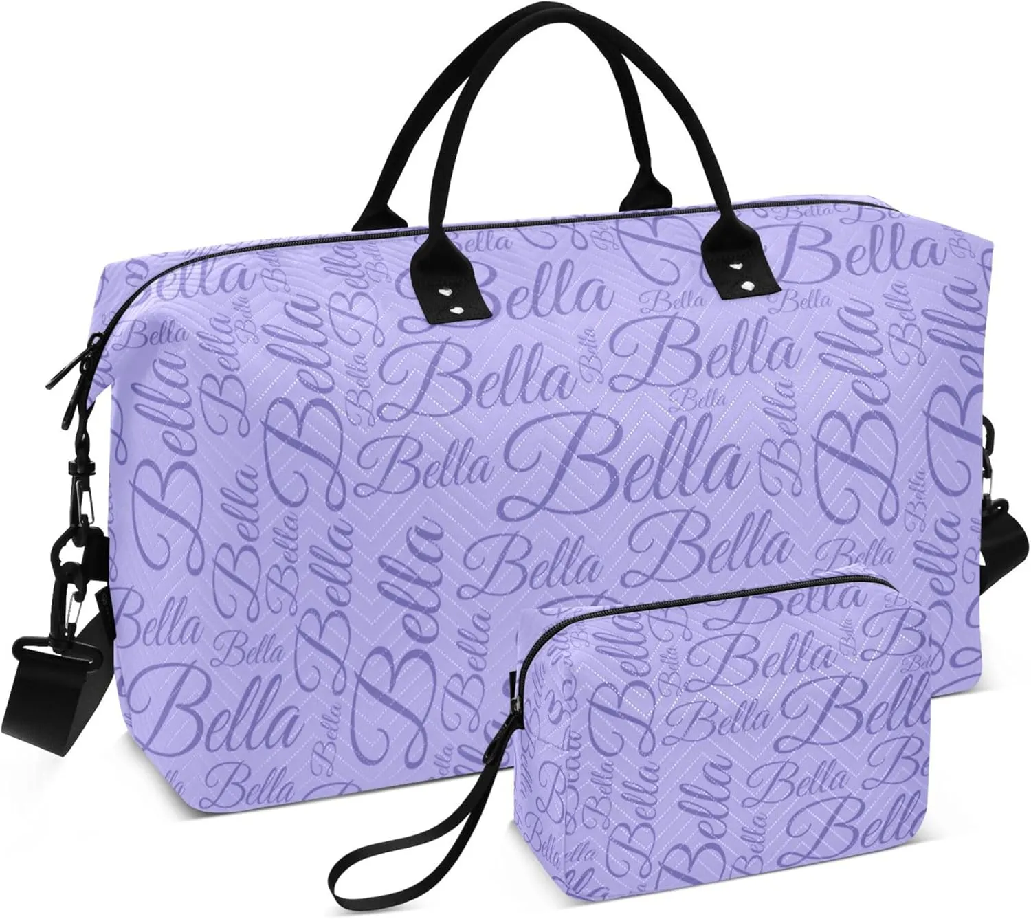 Lilac Custom Name Travel Duffel Bag with Toiletry Bag Personalized Weekender Bag for Travel Business Sports Large Overnight Bag Gym Duffel Bag for Women & Men