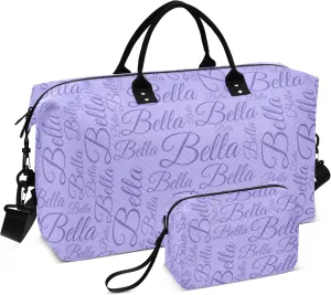 Lilac Custom Name Travel Duffel Bag with Toiletry Bag Personalized Weekender Bag for Travel Business Sports Large Overnight Bag Gym Duffel Bag for Women & Men