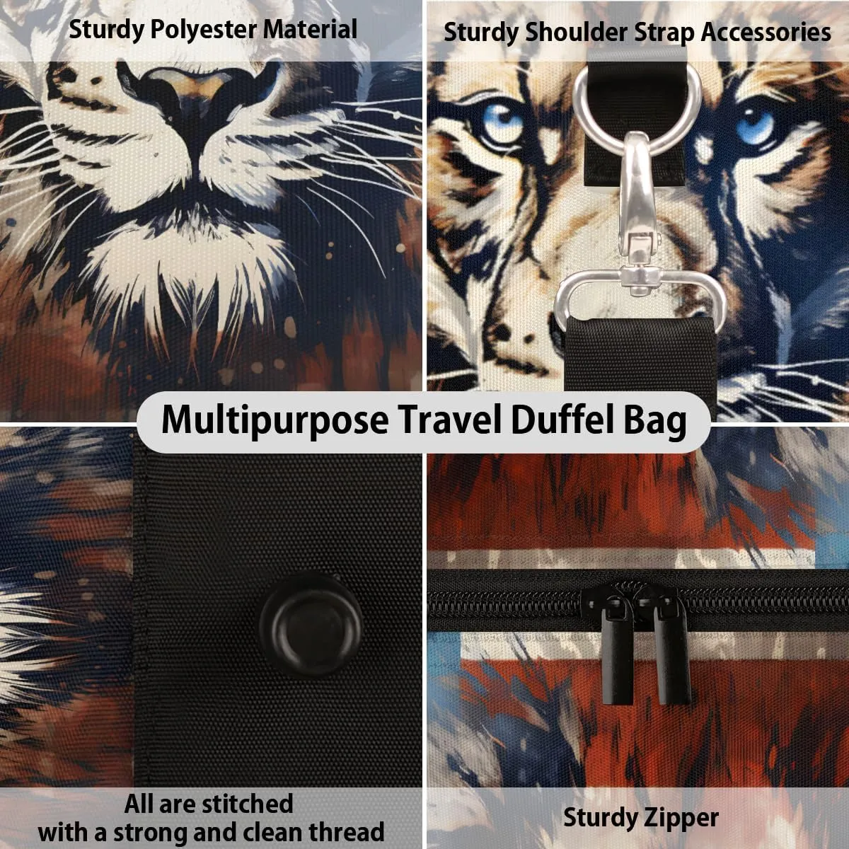 Lion American Flag Travel Duffle Bag, Sports Gym Bags for Women Men, Carry On Weekender Overnight Workout Airplane Trips Bag