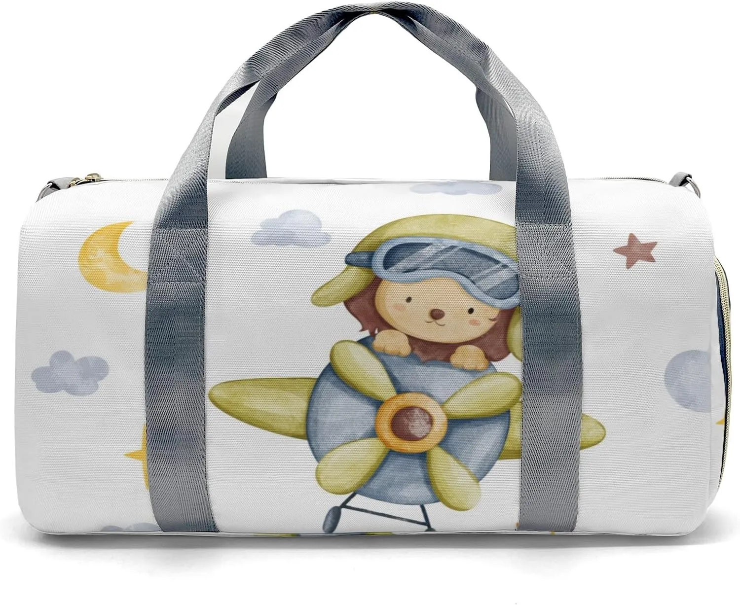 Lion Helicopter Watercolor Personalized Duffel Bag,Custom Travel Gym Bag with Name,Waterproof Sports Overnight Bag with Shoe Compartment & Shoulder Strap