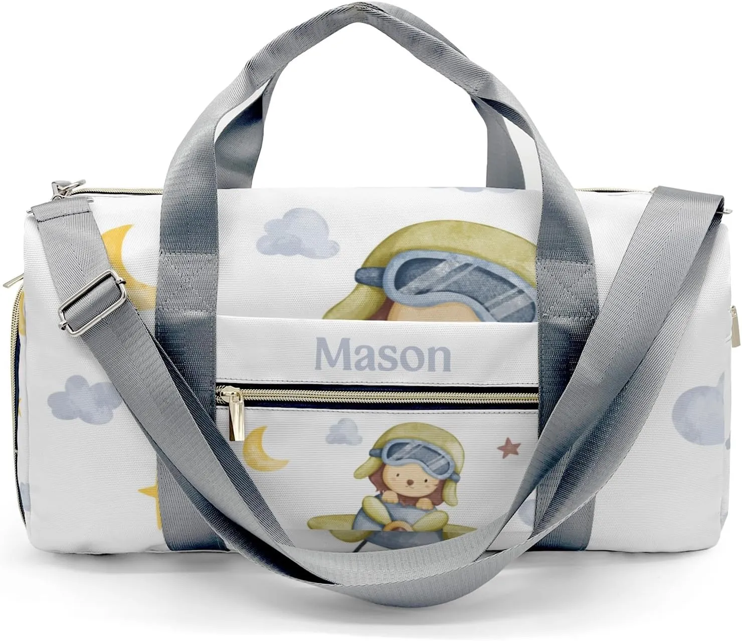 Lion Helicopter Watercolor Personalized Duffel Bag,Custom Travel Gym Bag with Name,Waterproof Sports Overnight Bag with Shoe Compartment & Shoulder Strap