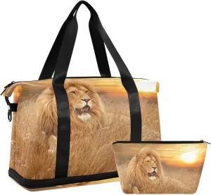 Lions Duffel Gym Bag for Women Sports Travel Duffel Bag Sports Gym Bag with Trolley Sleeve Weekend Travel Bag for Travel Gym