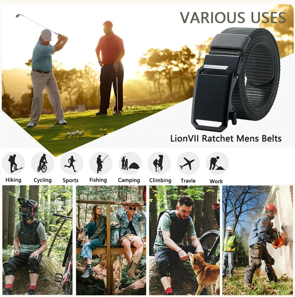 LionVII Ratchet Belts for Men - Fashion Belt Man Nylon Fabric 1 3/8" for Casual Jeans - Adjustable Trim to Fit 27-49" Waist