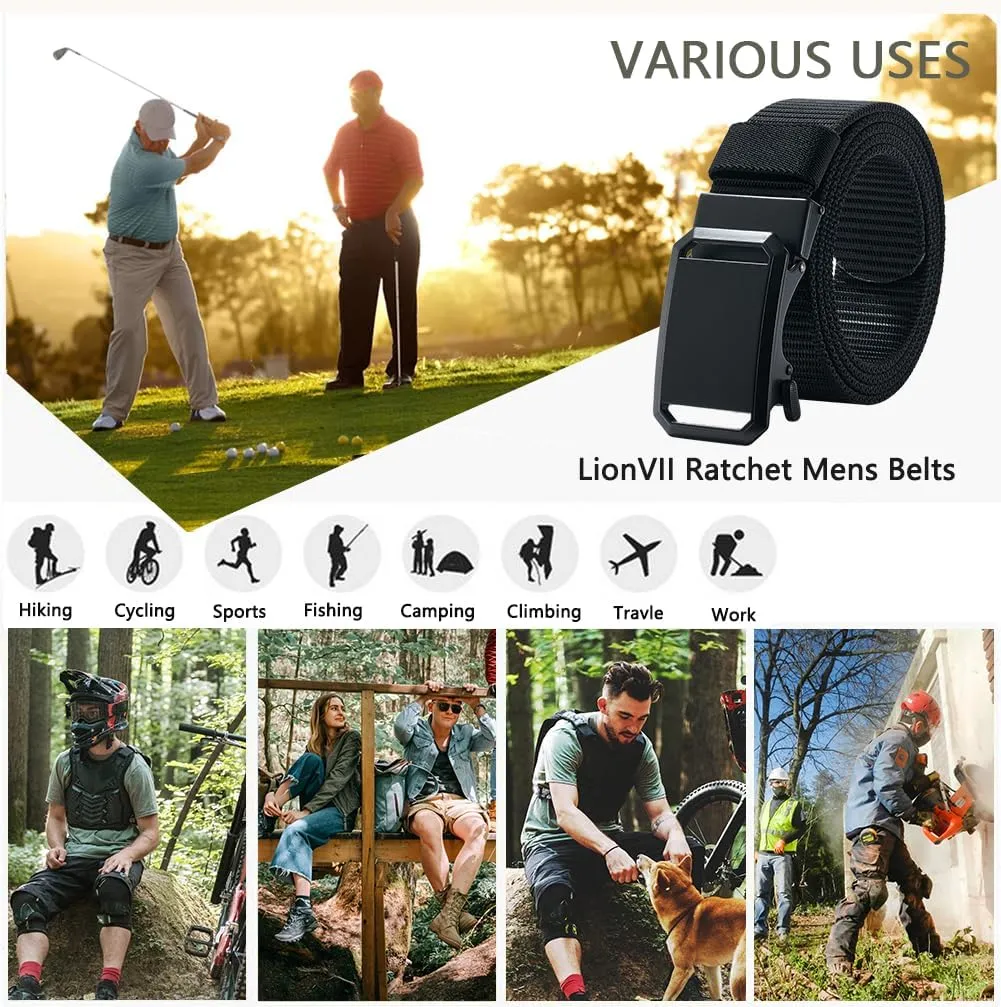 LionVII Ratchet Belts for Men - Fashion Belt Man Nylon Fabric 1 3/8" for Casual Jeans - Adjustable Trim to Fit 27-49" Waist