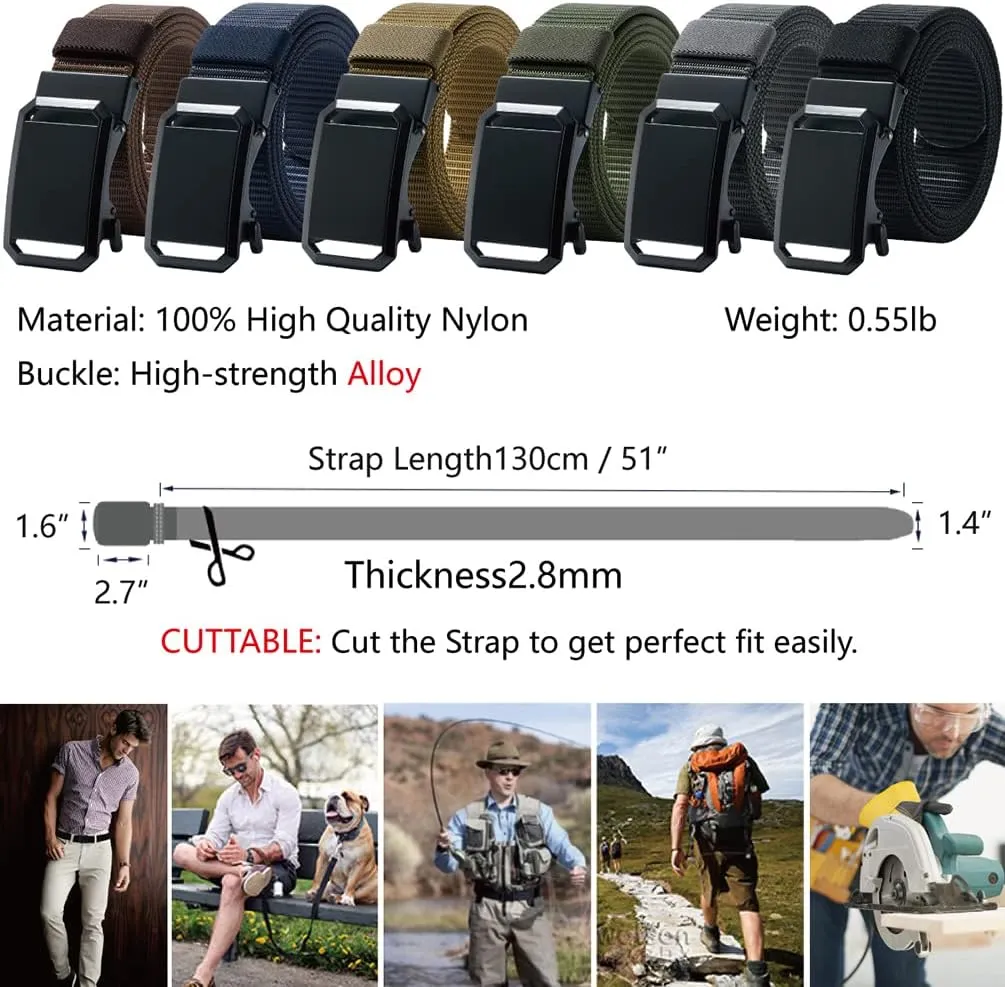 LionVII Ratchet Belts for Men - Fashion Belt Man Nylon Fabric 1 3/8" for Casual Jeans - Adjustable Trim to Fit 27-49" Waist