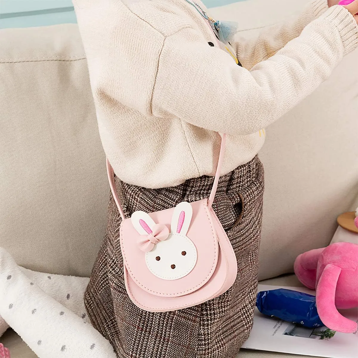 Little Girls' Cute Rabbit Crossbody Purse Small Bow Shoulder Bag Handbag for Kids Toddlers