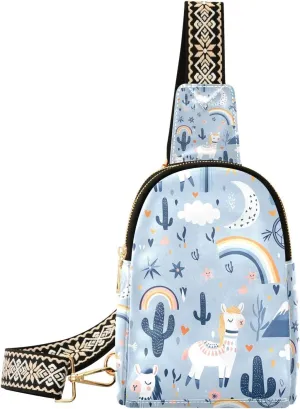 Llamas Cacti Alps Mountains Backpack Sling Bag for Women Crossbody Bags Small Cross Body Bags Leather Travel Chest Bag Purse Casual Daypack