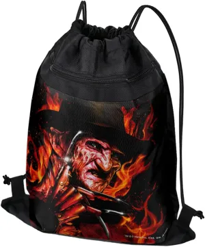 LOGOVISION A Nightmare On Elm Street Freddy's Fire Drawstring Backpack Sports Bag Sackpack 17" x 13", Perfect for Gym, Yoga or Practice