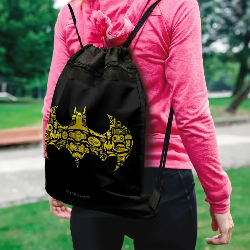 LOGOVISION Batman Batman Icons Logo Drawstring Backpack Sports Bag Sackpack 17" x 13", Perfect for Gym, Yoga or Practice