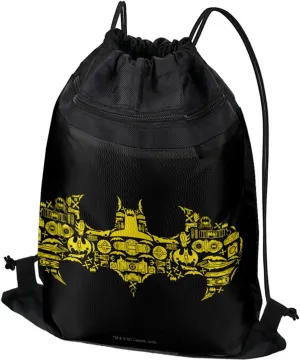 LOGOVISION Batman Batman Icons Logo Drawstring Backpack Sports Bag Sackpack 17" x 13", Perfect for Gym, Yoga or Practice