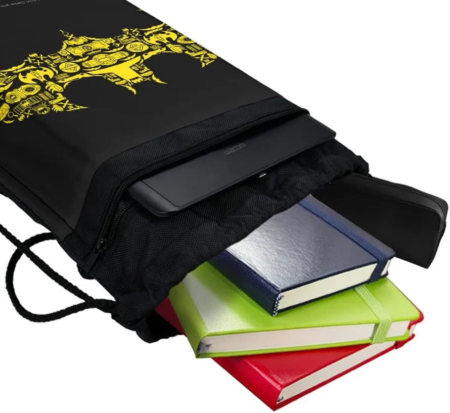 LOGOVISION Batman Batman Icons Logo Drawstring Backpack Sports Bag Sackpack 17" x 13", Perfect for Gym, Yoga or Practice