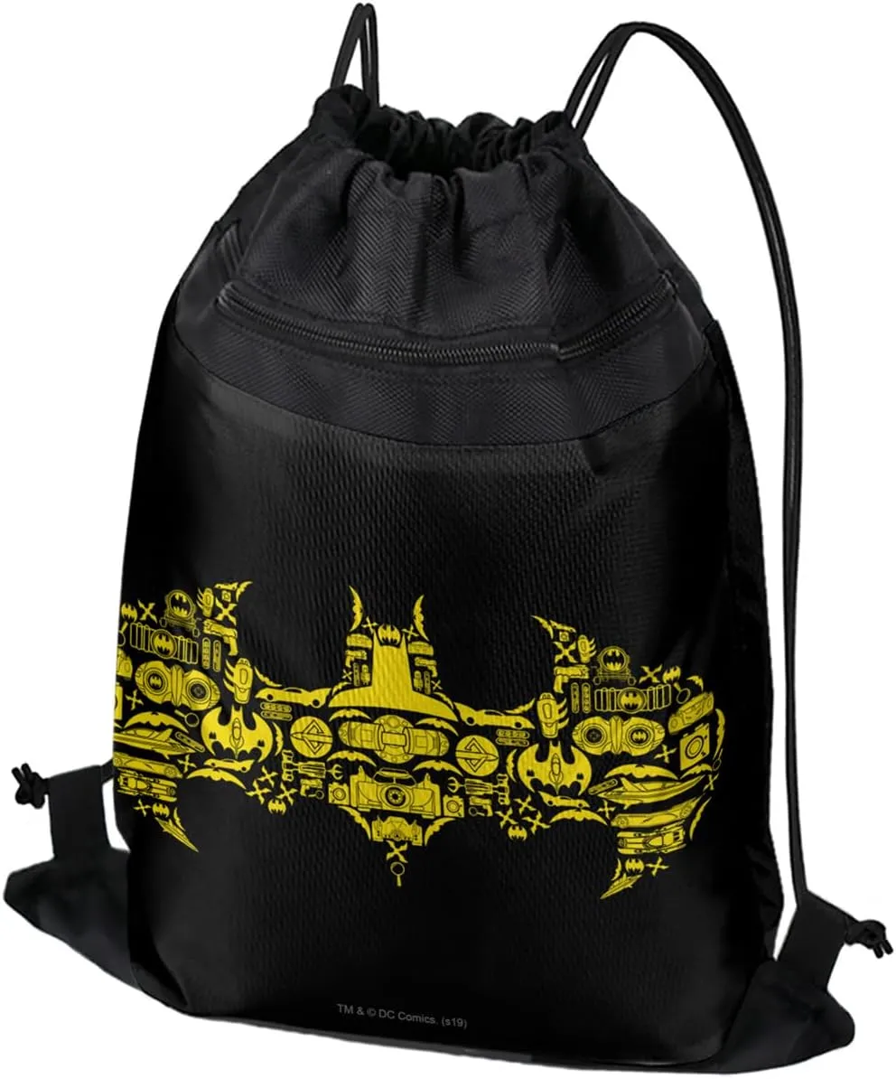 LOGOVISION Batman Batman Icons Logo Drawstring Backpack Sports Bag Sackpack 17" x 13", Perfect for Gym, Yoga or Practice