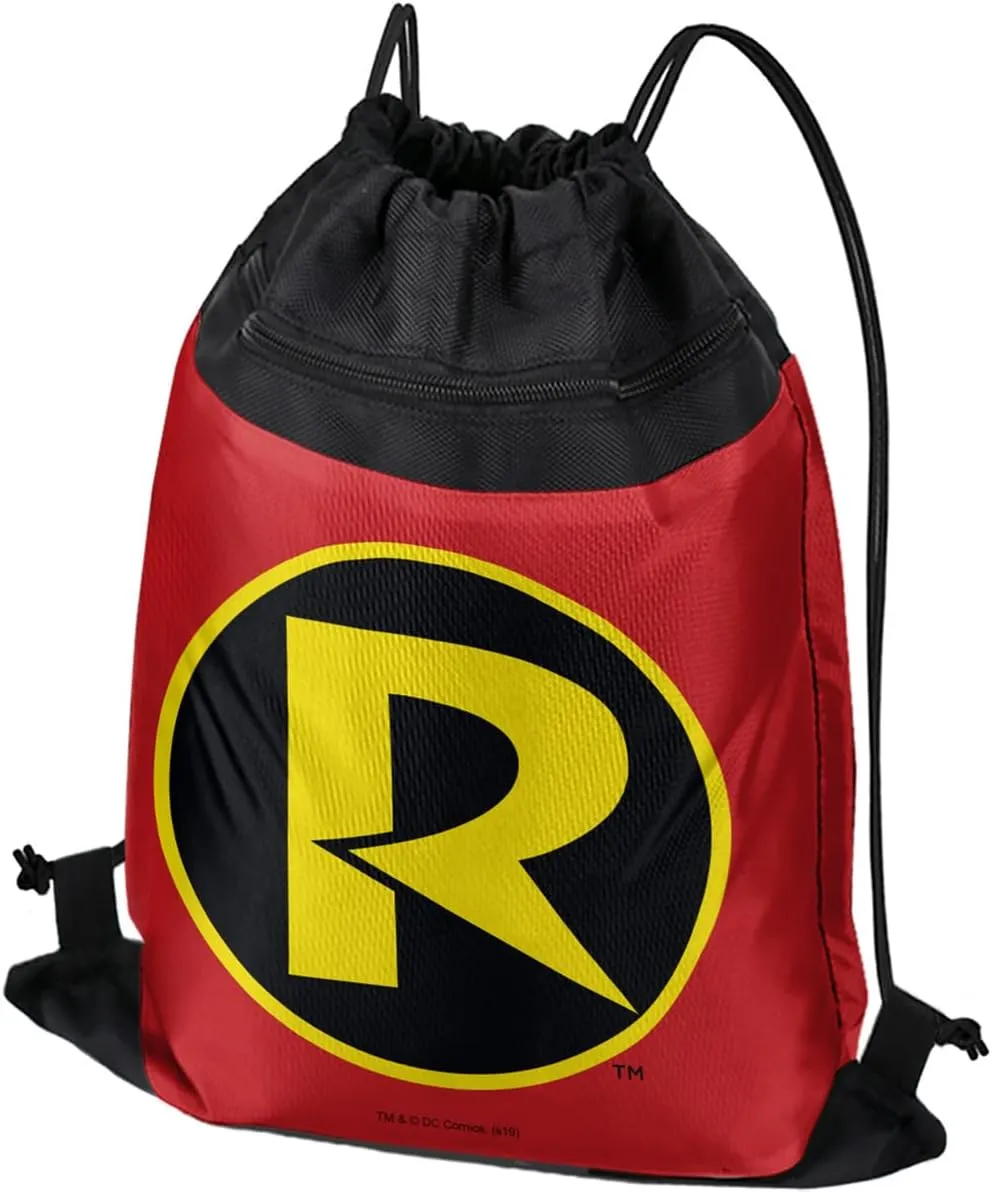LOGOVISION Batman Robin Logo Drawstring Backpack Sports Bag Sackpack 17" x 13", Perfect for Gym, Yoga or Practice