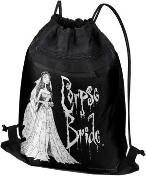 LOGOVISION Corpse Bride Logo And Silhouette Drawstring Backpack Sports Bag Sackpack 17" x 13", Perfect for Gym, Yoga or Practice