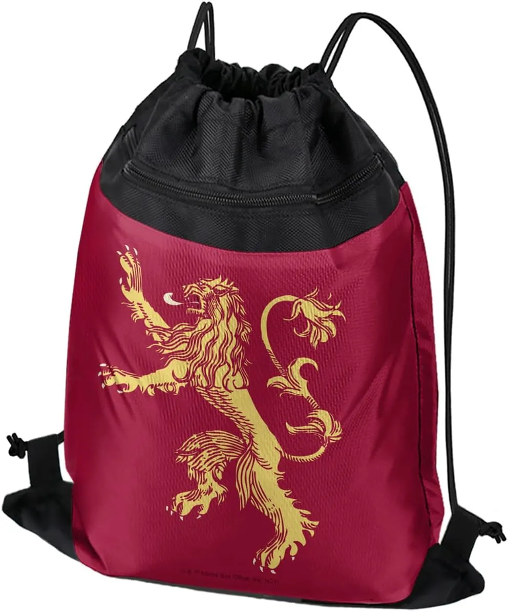 LOGOVISION Game of Thrones Lanister Sigil Drawstring Backpack Sports Bag Sackpack 17" x 13", Perfect for Gym, Yoga or Practice
