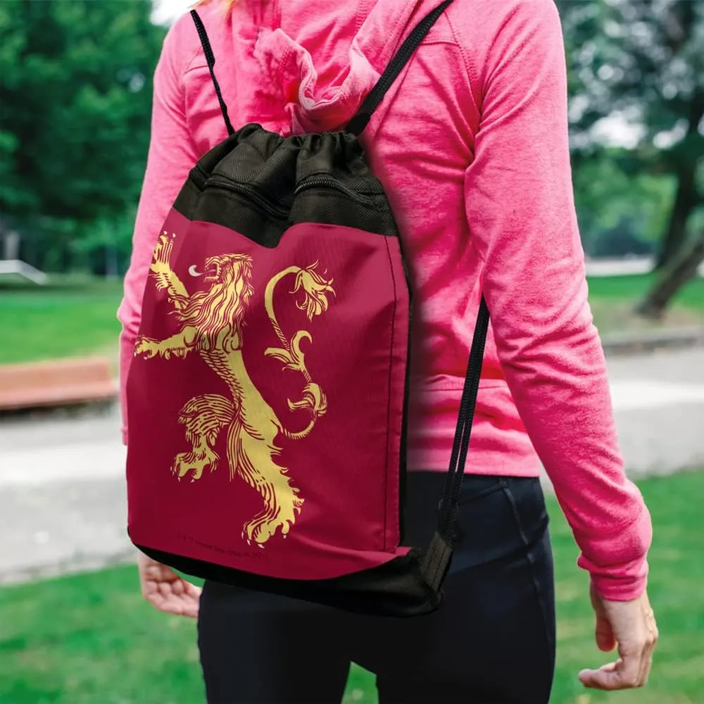 LOGOVISION Game of Thrones Lanister Sigil Drawstring Backpack Sports Bag Sackpack 17" x 13", Perfect for Gym, Yoga or Practice