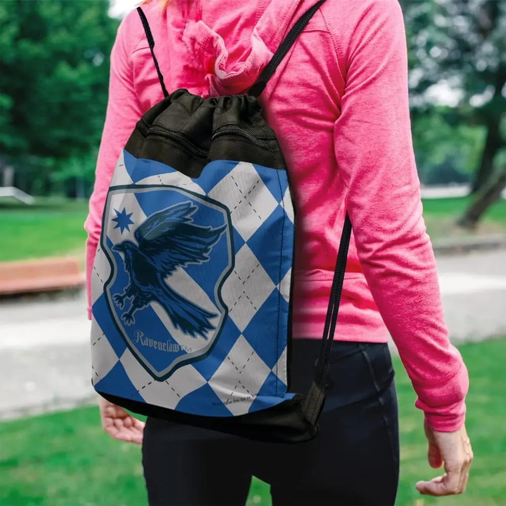 LOGOVISION Harry Potter Ravenclaw Plaid Sigil Drawstring Backpack Sports Bag Sackpack 17" x 13", Perfect for Gym, Yoga or Practice