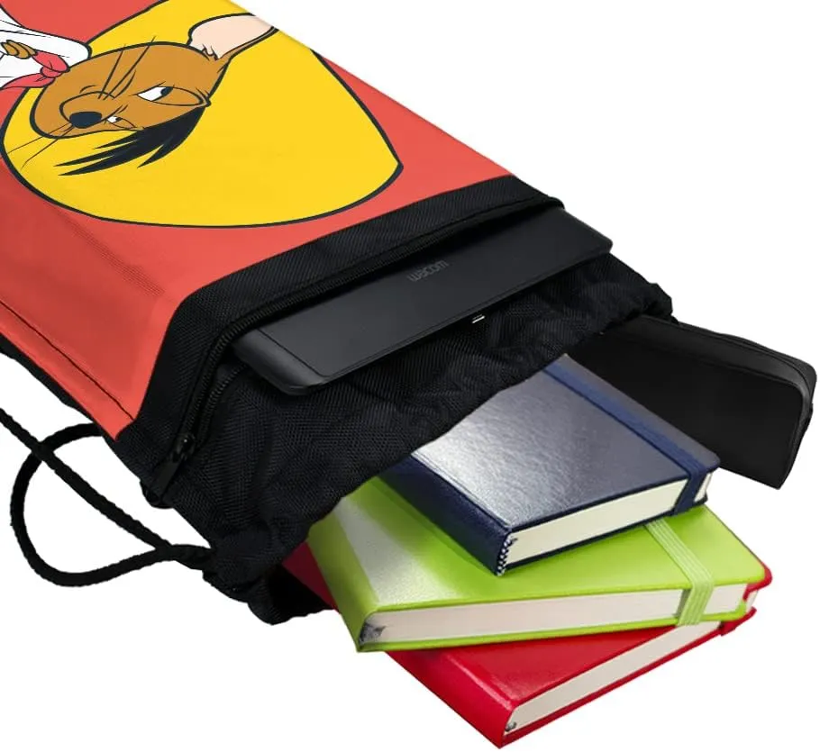 LOGOVISION Looney Tunes Speedy Gonzales Drawstring Backpack Sports Bag Sackpack 17" x 13", Perfect for Gym, Yoga or Practice