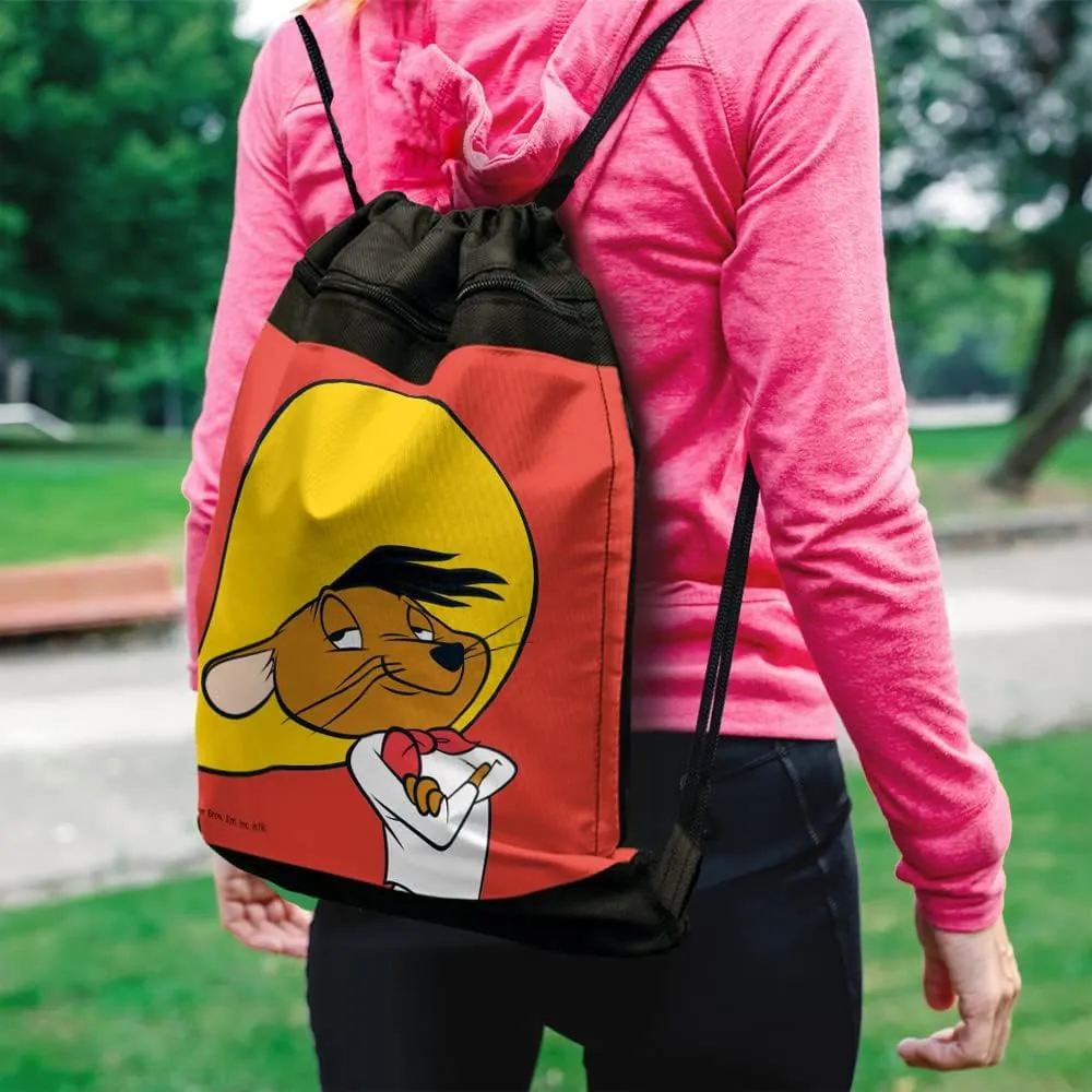 LOGOVISION Looney Tunes Speedy Gonzales Drawstring Backpack Sports Bag Sackpack 17" x 13", Perfect for Gym, Yoga or Practice