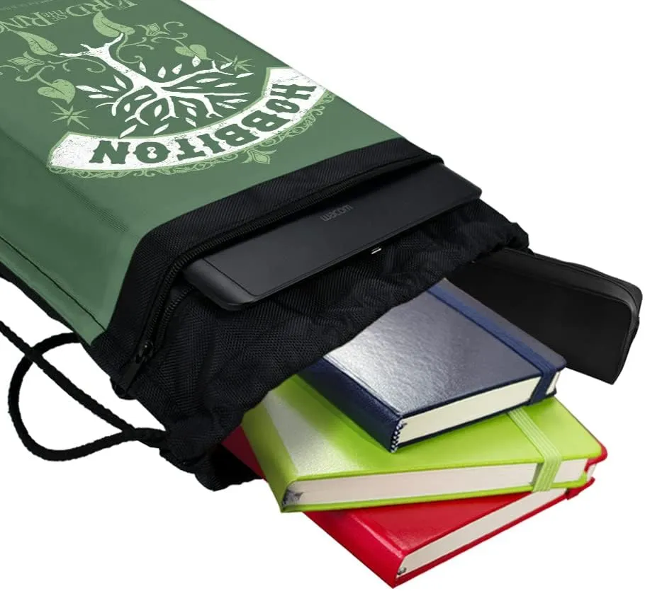 LOGOVISION Lord of The Rings Hobbiton Drawstring Backpack Sports Bag Sackpack 17" x 13", Perfect for Gym, Yoga or Practice