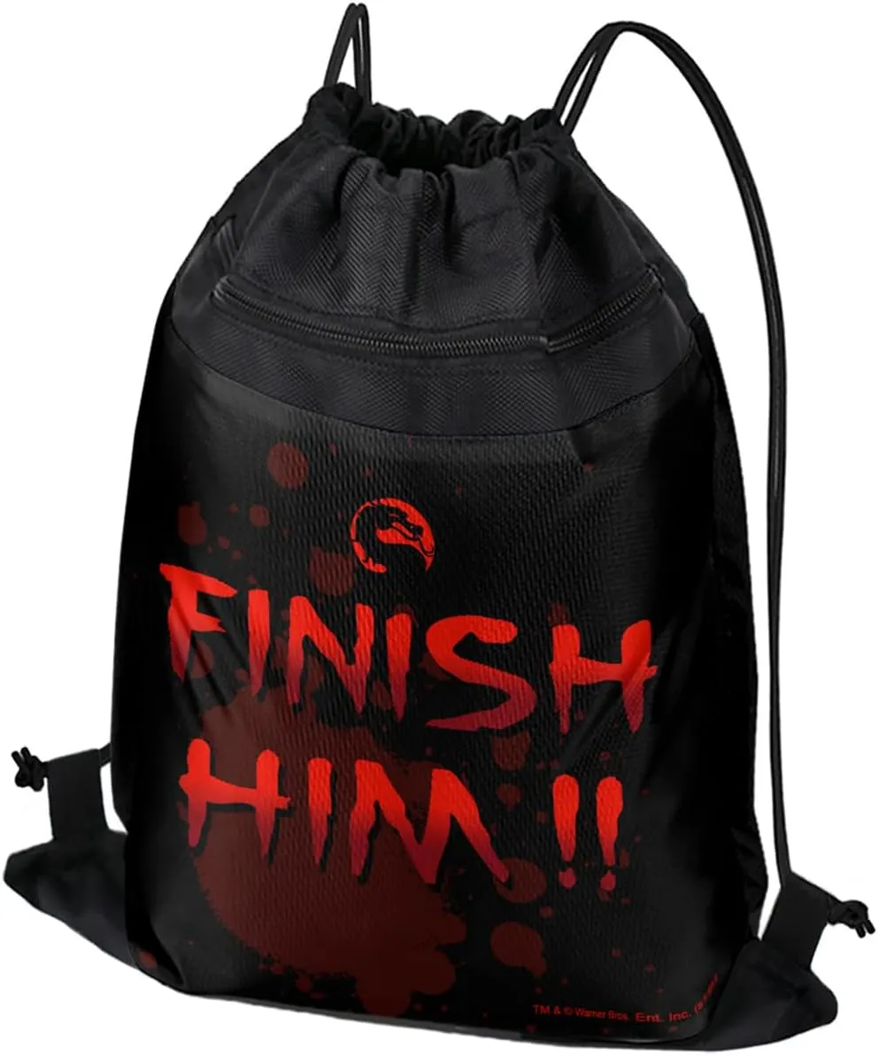 LOGOVISION Mortal Kombat Klassic Finish Him Drawstring Backpack Sports Bag Sackpack 17" x 13", Perfect for Gym, Yoga or Practice