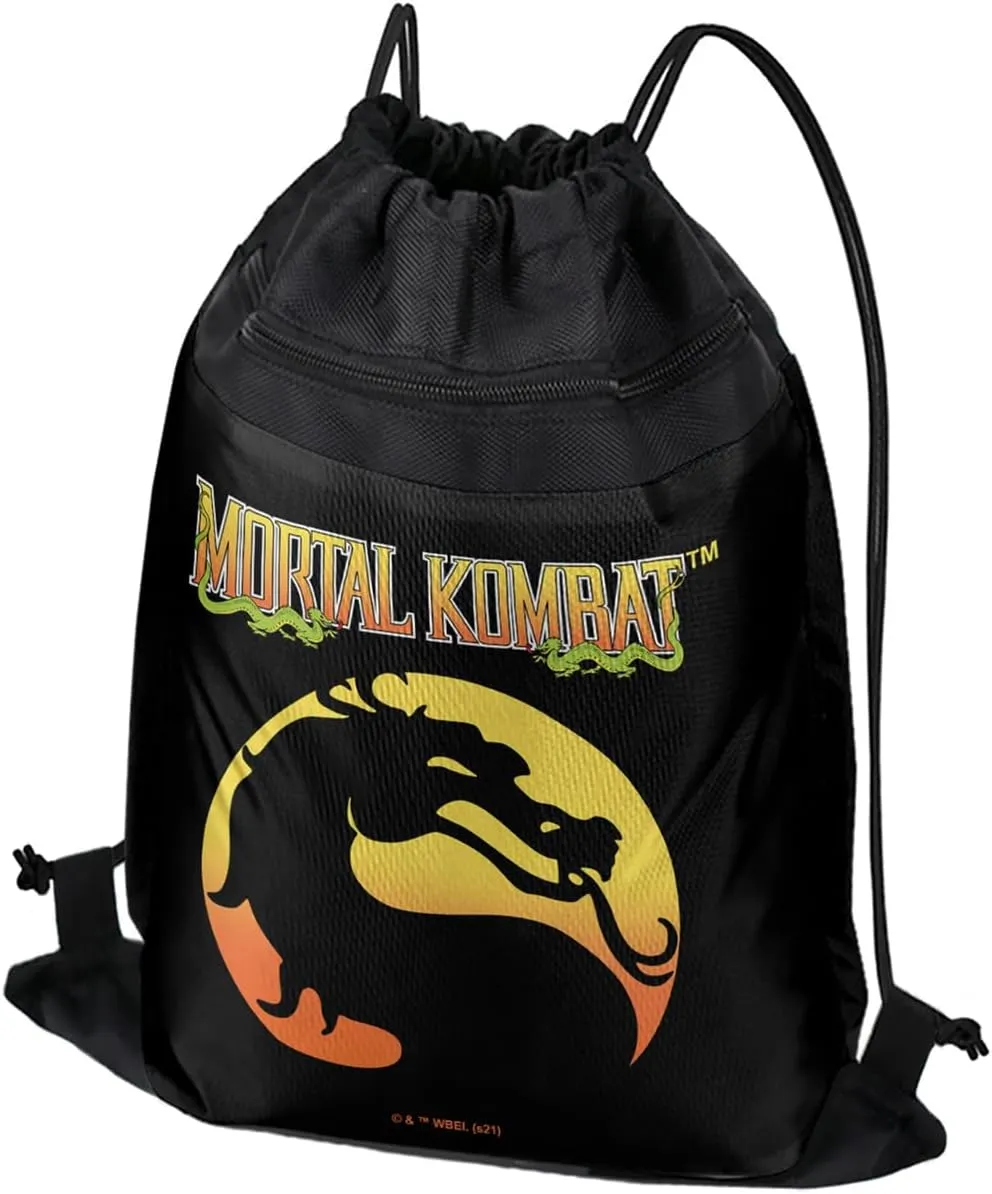 LOGOVISION Mortal Kombat Klassic Logo Drawstring Backpack Sports Bag Sackpack 17" x 13", Perfect for Gym, Yoga or Practice