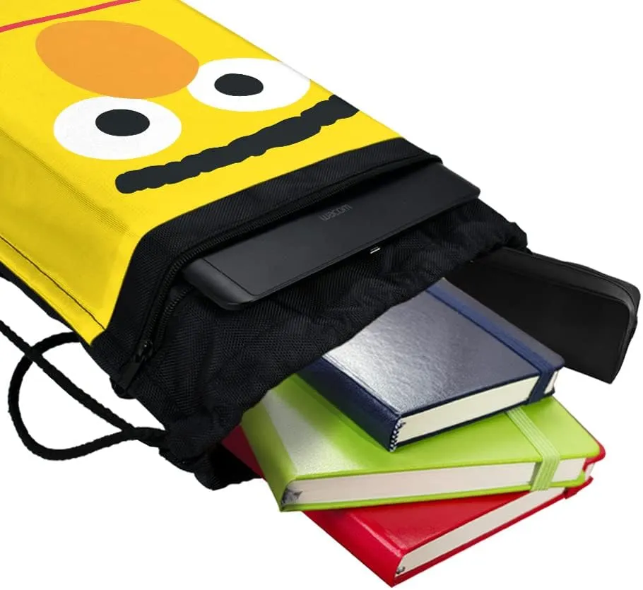 LOGOVISION Sesame Street Bert Face Drawstring Backpack Sports Bag Sackpack 17" x 13", Perfect for Gym, Yoga or Practice