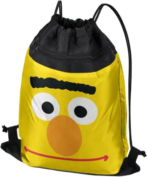 LOGOVISION Sesame Street Bert Face Drawstring Backpack Sports Bag Sackpack 17" x 13", Perfect for Gym, Yoga or Practice