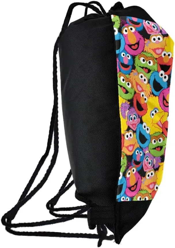 LOGOVISION Sesame Street Character Head Collage Drawstring Backpack Sports Bag Sackpack 17" x 13", Perfect for Gym, Yoga or Practice