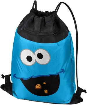 LOGOVISION Sesame Street Cookie Monster Face Drawstring Backpack Sports Bag Sackpack 17" x 13", Perfect for Gym, Yoga or Practice