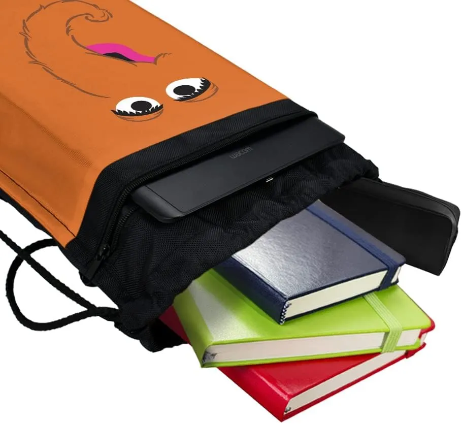 LOGOVISION Sesame Street Snuffleupagus Face Drawstring Backpack Sports Bag Sackpack 17" x 13", Perfect for Gym, Yoga or Practice