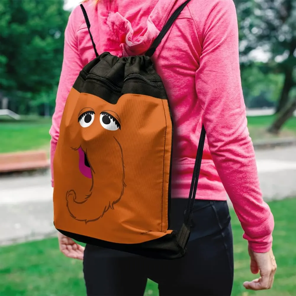LOGOVISION Sesame Street Snuffleupagus Face Drawstring Backpack Sports Bag Sackpack 17" x 13", Perfect for Gym, Yoga or Practice