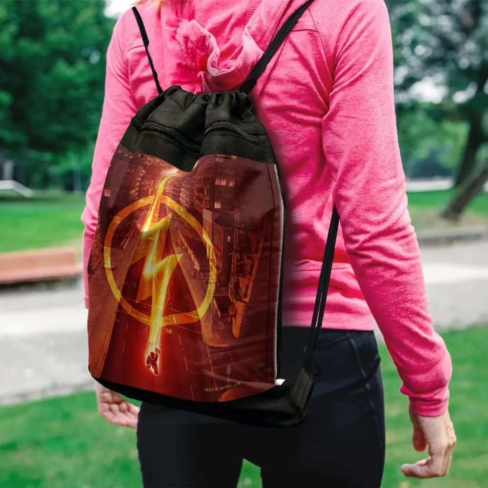 LOGOVISION The Flash TV Series Lightning Streak Drawstring Backpack Sports Bag Sackpack 17" x 13", Perfect for Gym, Yoga or Practice