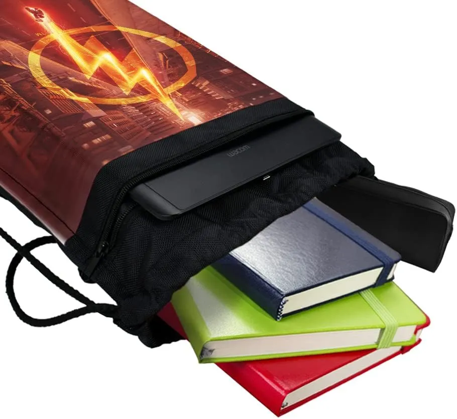 LOGOVISION The Flash TV Series Lightning Streak Drawstring Backpack Sports Bag Sackpack 17" x 13", Perfect for Gym, Yoga or Practice
