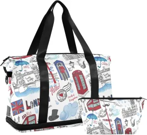 London Landmark Duffel Gym Bag for Women Sports Travel Duffel Bag Sports Gym Bag with Toiletry Bag Weekend Travel Bag for Weekend Travel