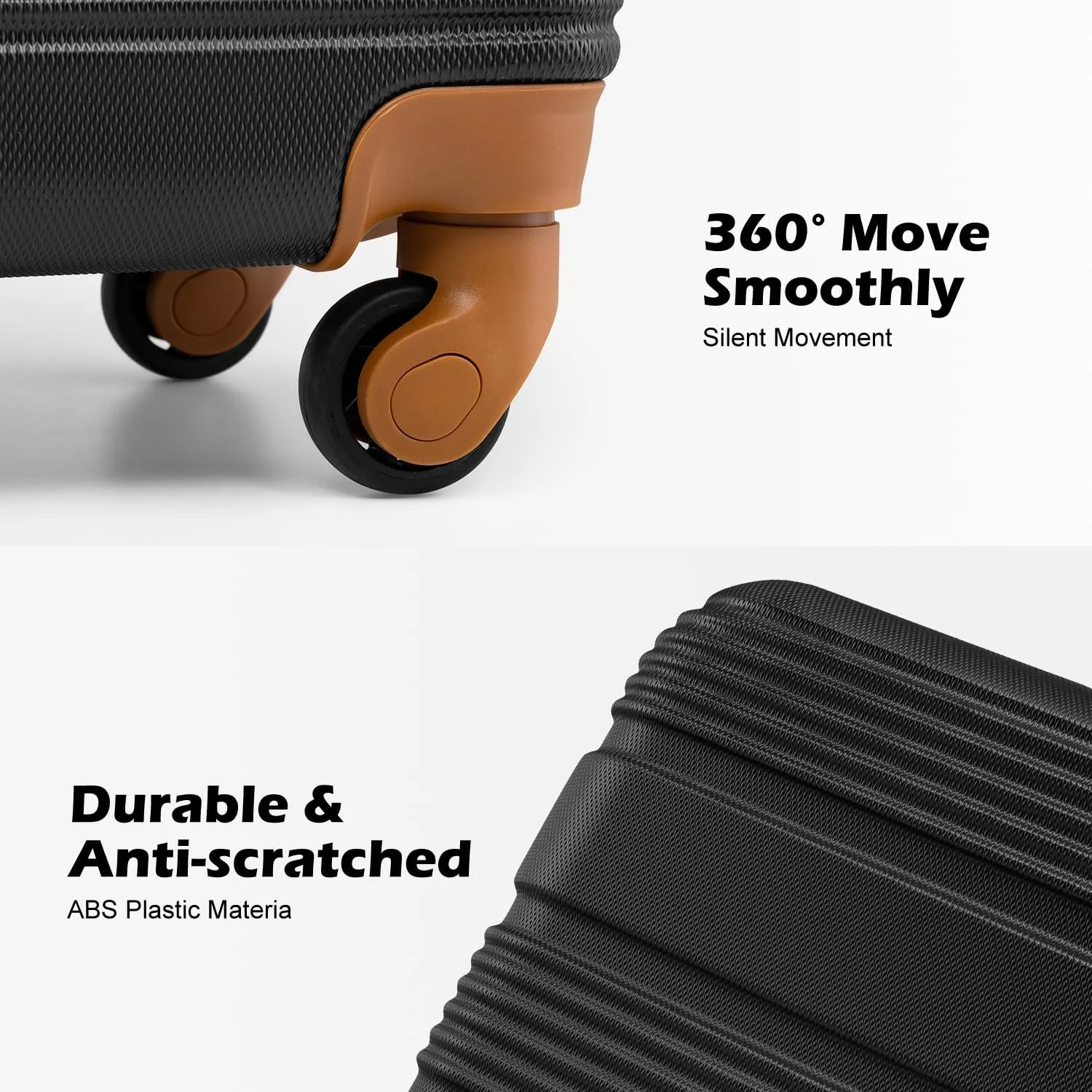 LONG VACATION Luggage Set Lightweight Carry on Suitcase ABS Hardshell Luggage TSA Lock Spinner Wheels(3 piece set (DB), BLACK-BROWN)