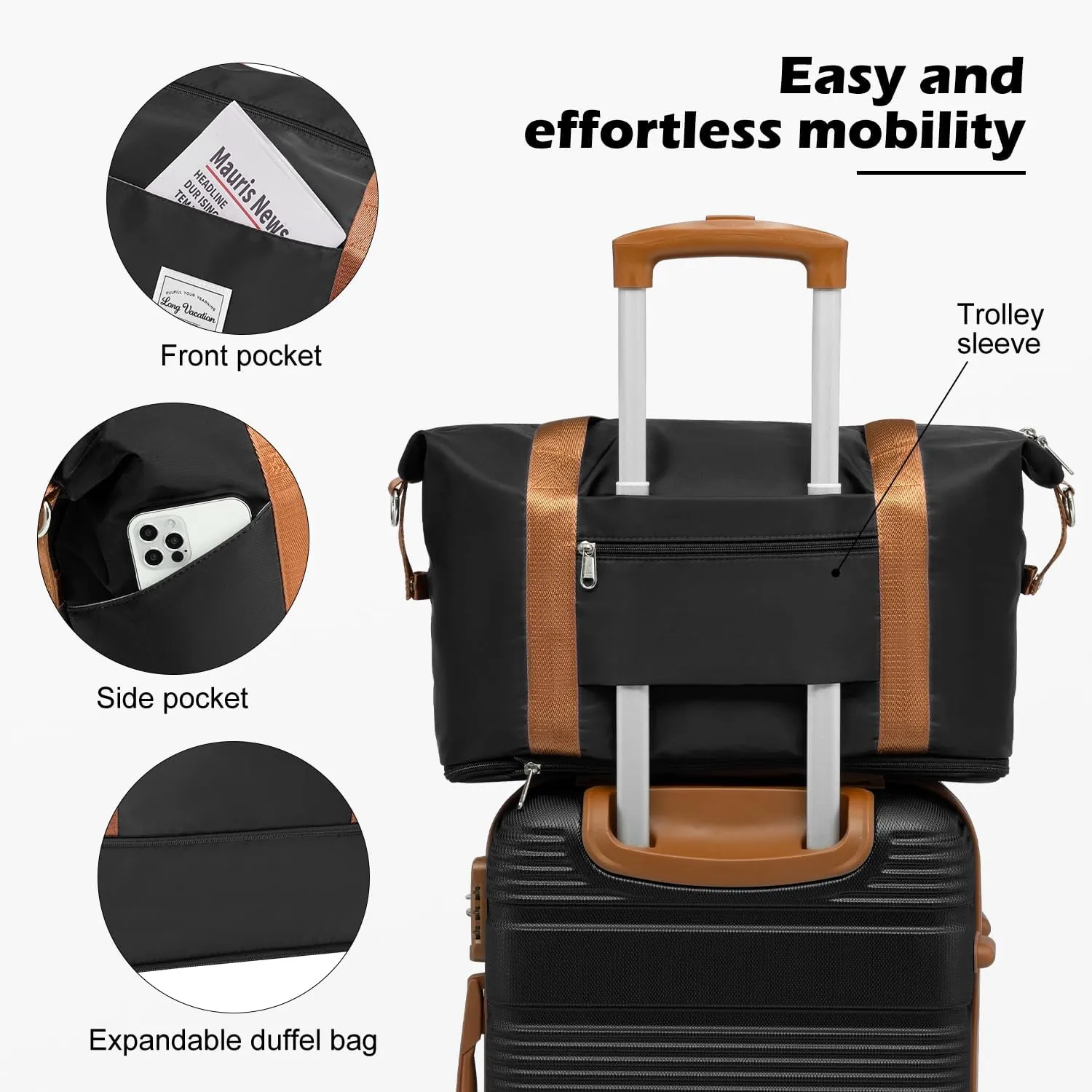 LONG VACATION Luggage Set Lightweight Carry on Suitcase ABS Hardshell Luggage TSA Lock Spinner Wheels(3 piece set (DB), BLACK-BROWN)