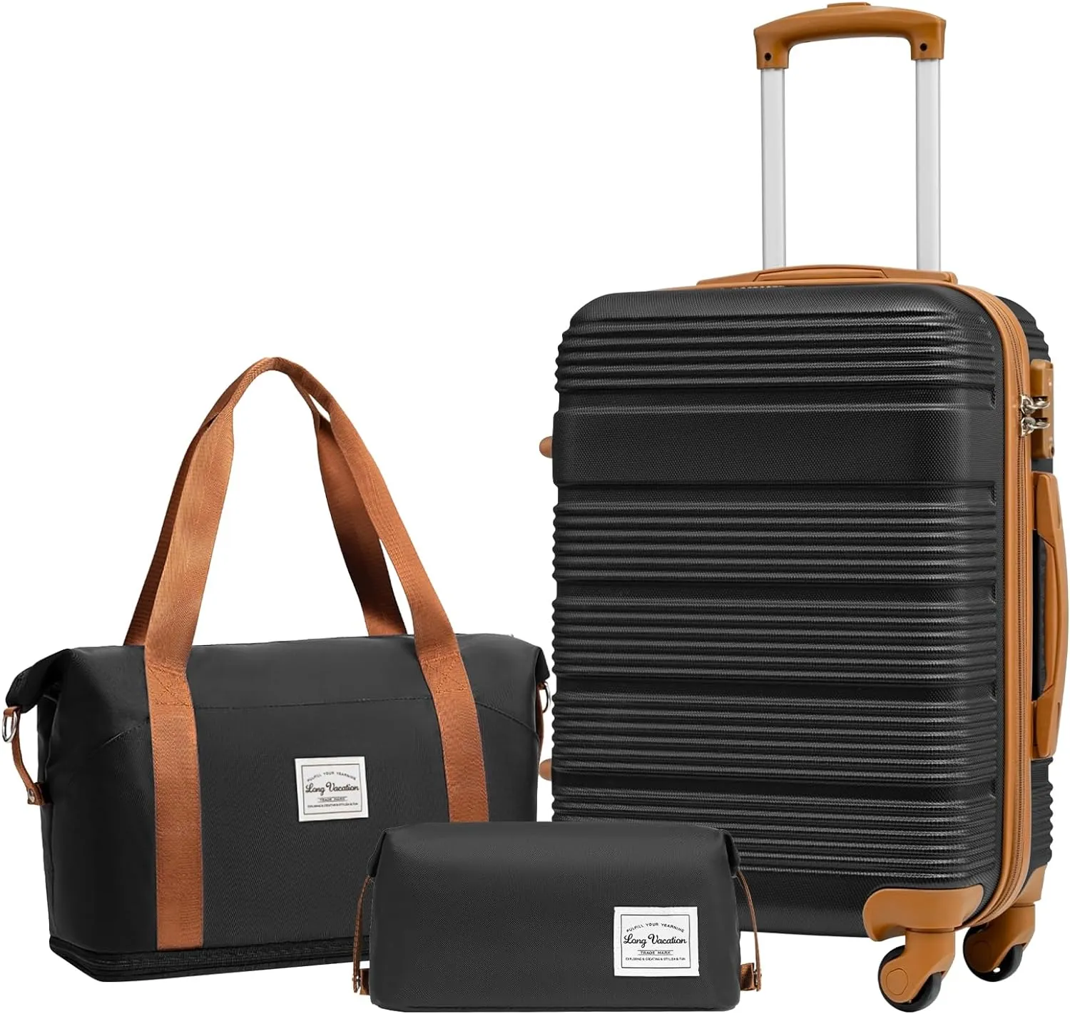 LONG VACATION Luggage Set Lightweight Carry on Suitcase ABS Hardshell Luggage TSA Lock Spinner Wheels(3 piece set (DB), BLACK-BROWN)