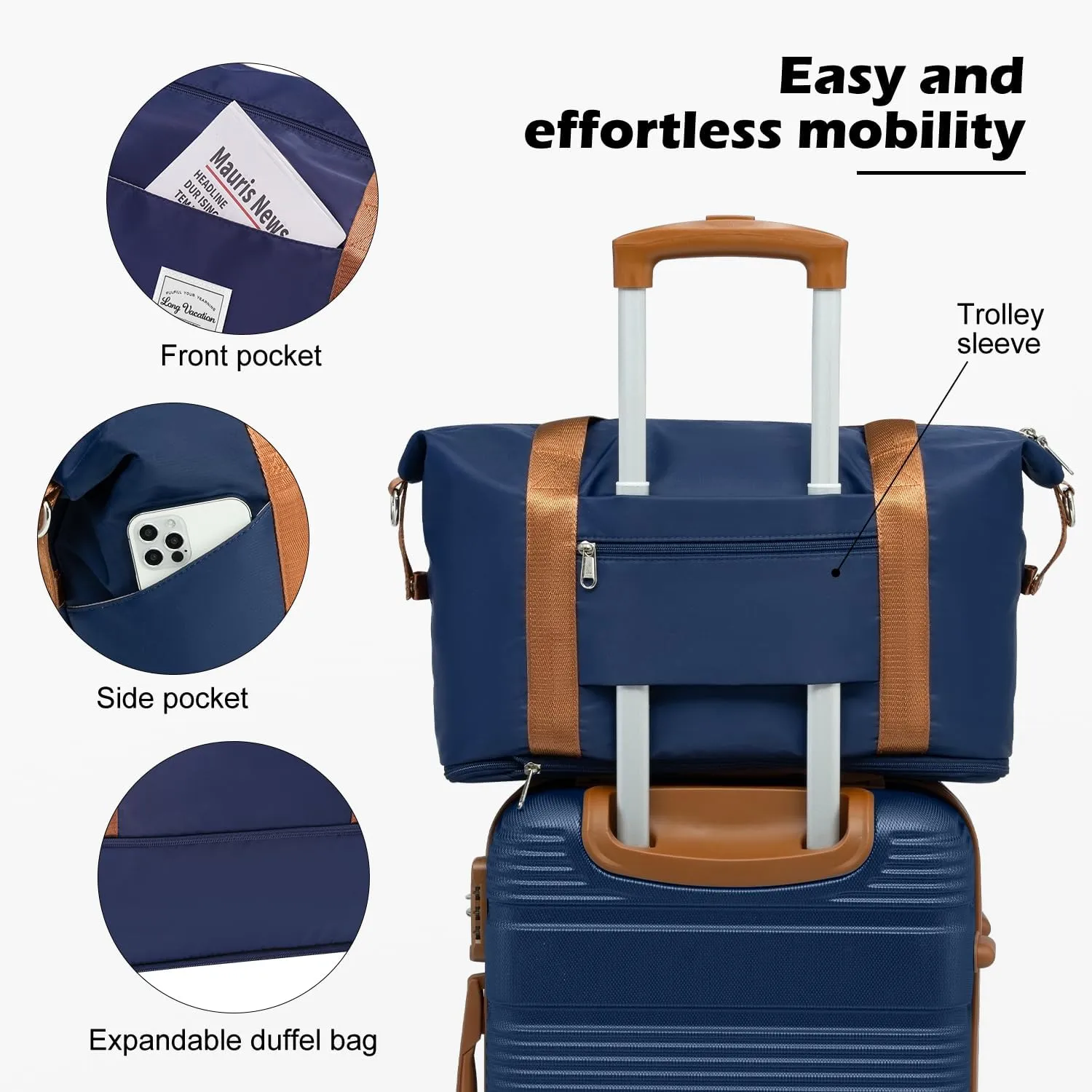 LONG VACATION Luggage Set Lightweight Carry on Suitcase ABS Hardshell Luggage TSA Lock Spinner Wheels(3 piece set (DB), NAVY)