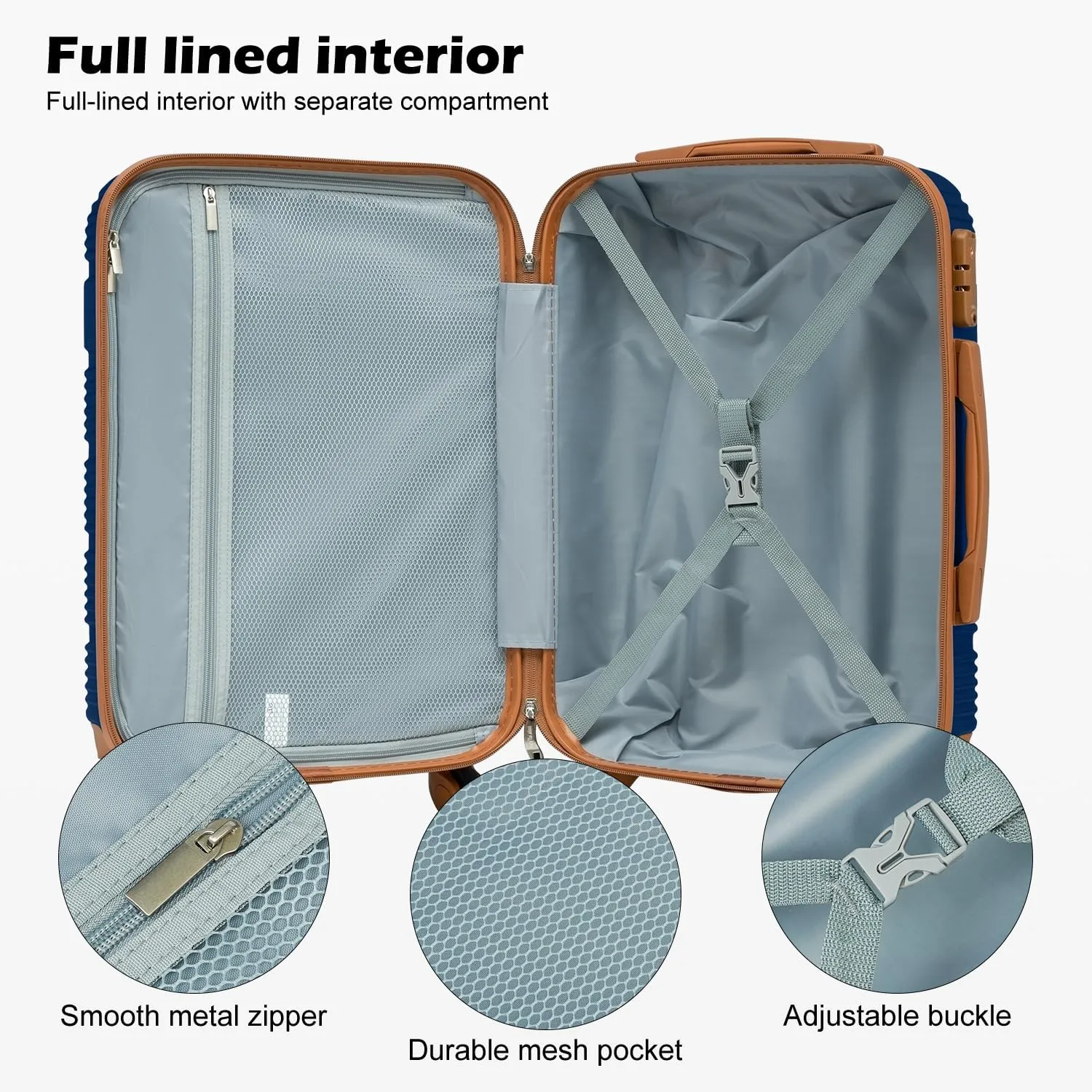 LONG VACATION Luggage Set Lightweight Carry on Suitcase ABS Hardshell Luggage TSA Lock Spinner Wheels(3 piece set (DB), NAVY)