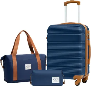 LONG VACATION Luggage Set Lightweight Carry on Suitcase ABS Hardshell Luggage TSA Lock Spinner Wheels(3 piece set (DB), NAVY)