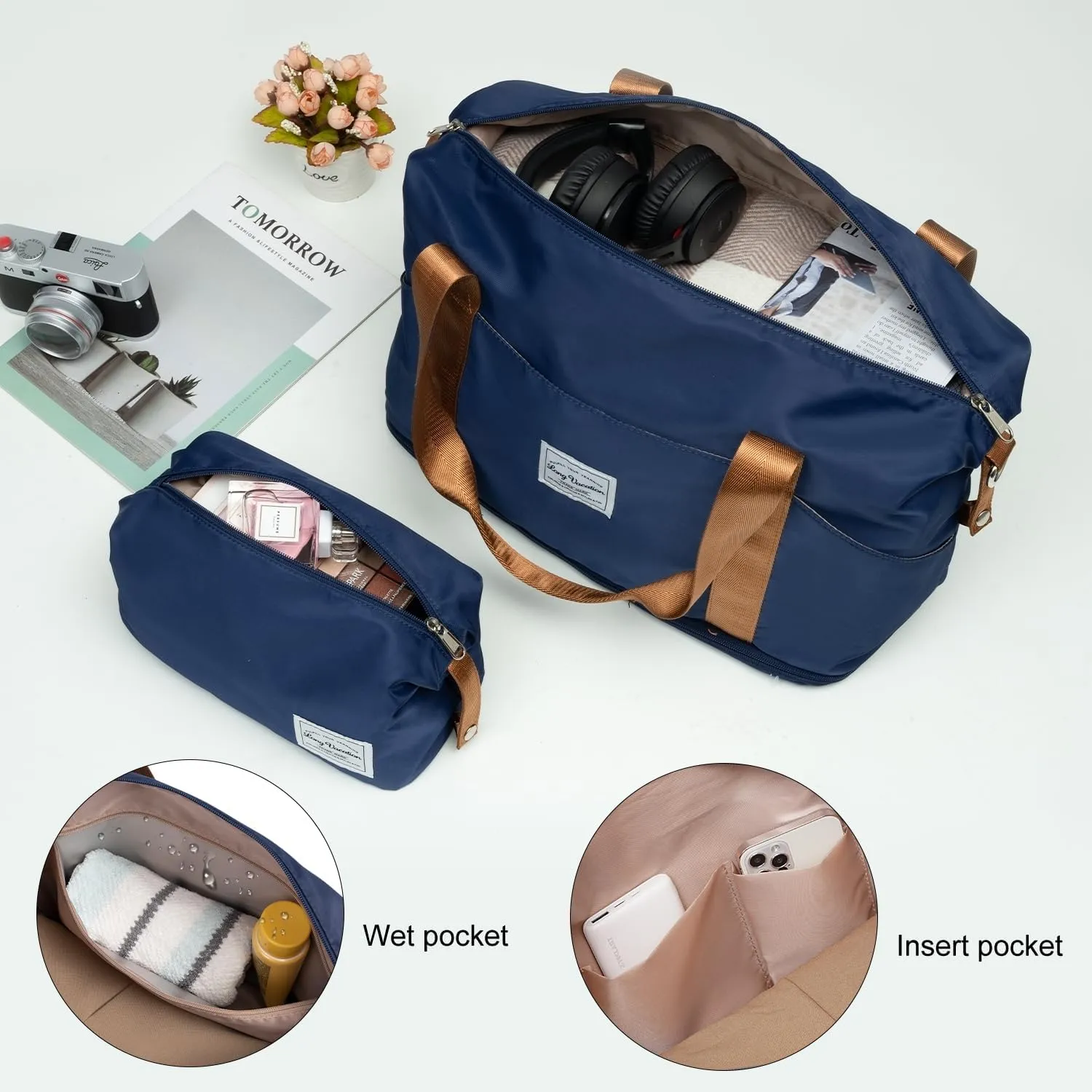 LONG VACATION Luggage Set Lightweight Carry on Suitcase ABS Hardshell Luggage TSA Lock Spinner Wheels(3 piece set (DB), NAVY)