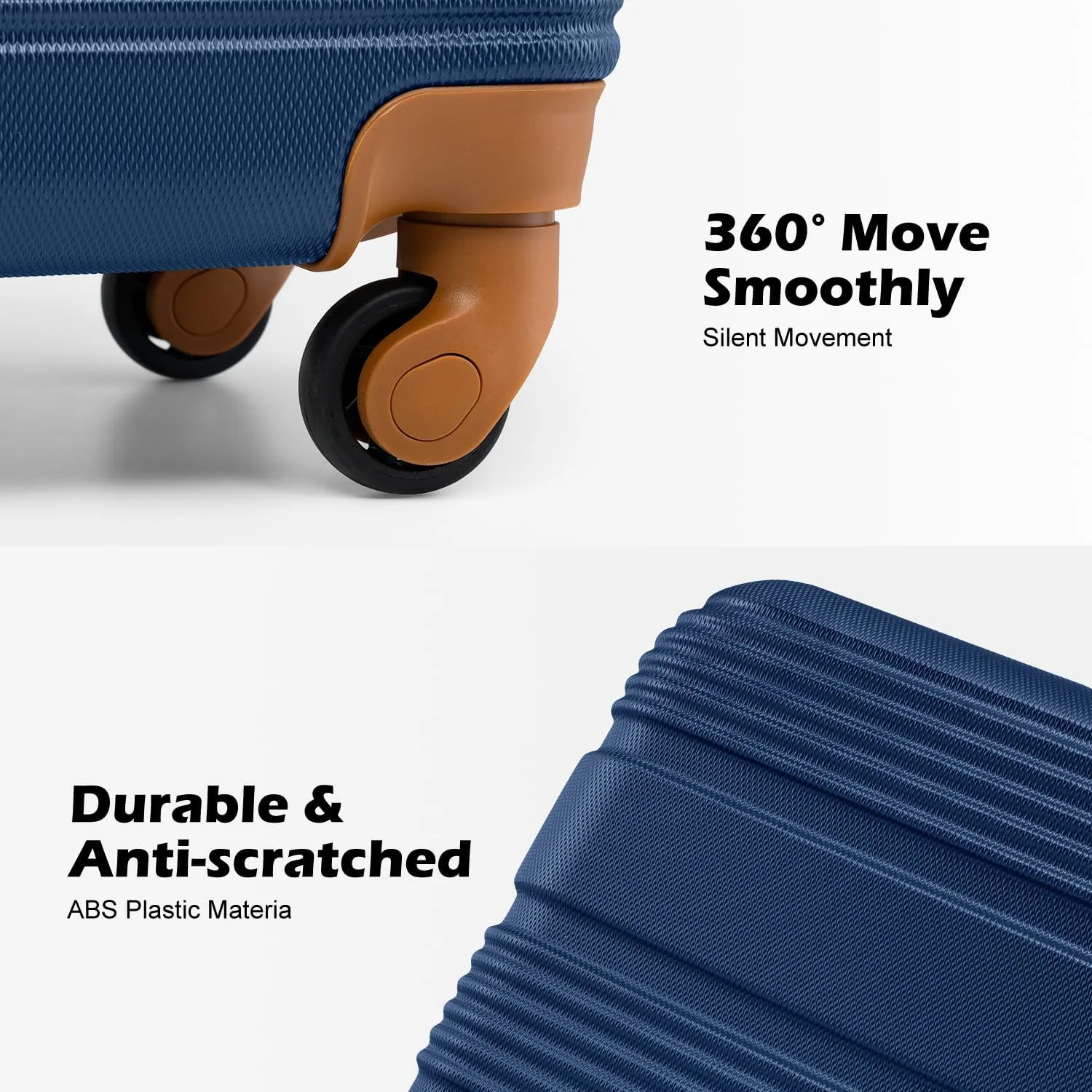 LONG VACATION Luggage Set Lightweight Carry on Suitcase ABS Hardshell Luggage TSA Lock Spinner Wheels(3 piece set (DB), NAVY)