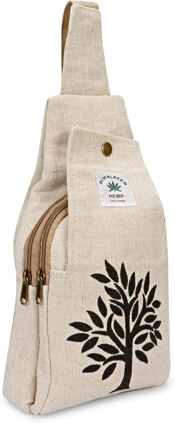 LONGING TO BUY Hemp Sling Backpack- Hemp Cross body Bag- Hemp Shoulder Backpack Adjustable Strap for Men & Women (Designed-Tree)