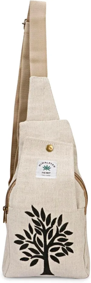 LONGING TO BUY Hemp Sling Backpack- Hemp Cross body Bag- Hemp Shoulder Backpack Adjustable Strap for Men & Women (Designed-Tree)