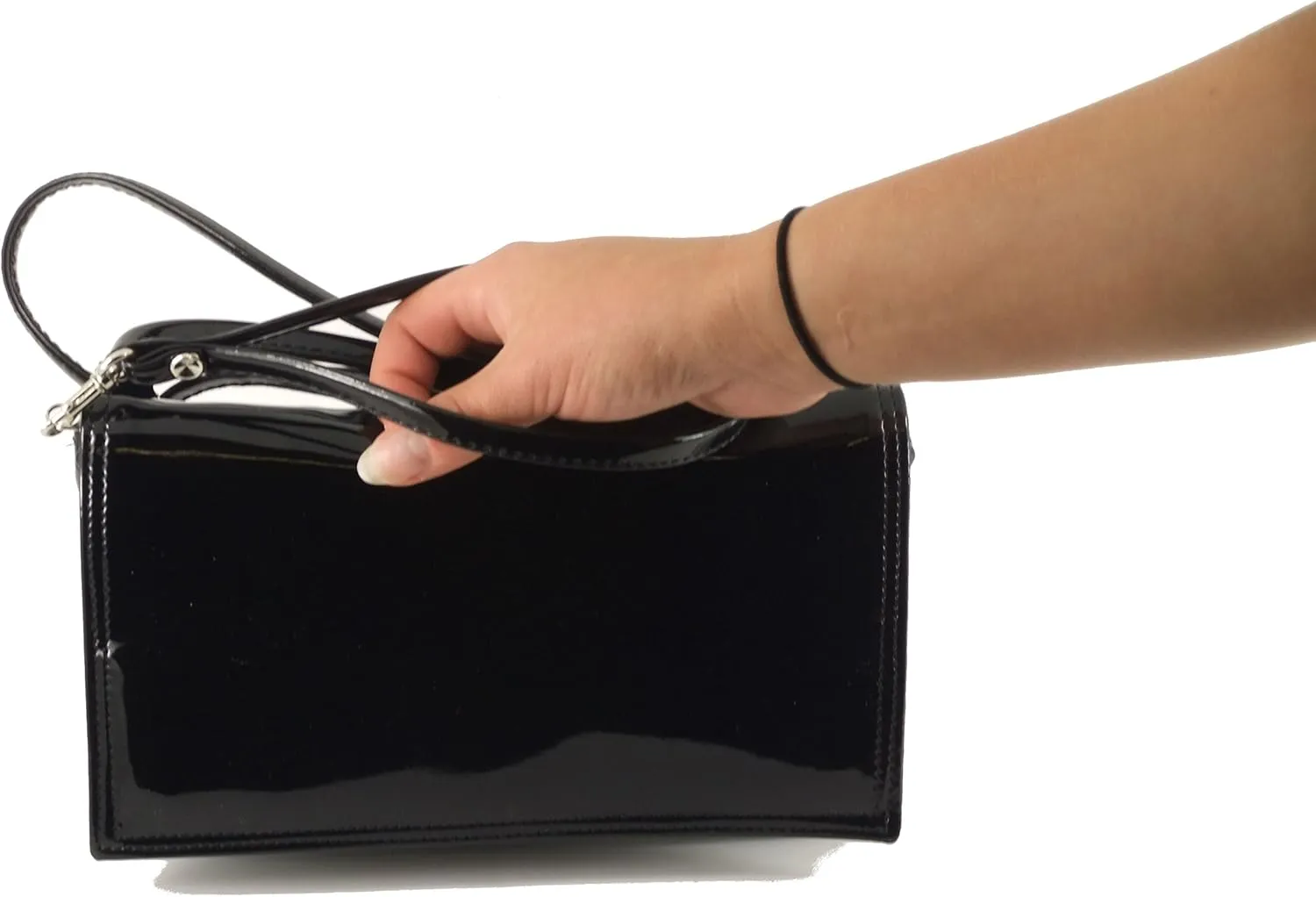 LONI Womens Delightful Clutch/Shoulder/Crossbody/Wristlet Bag Size Small in black faux patent leather