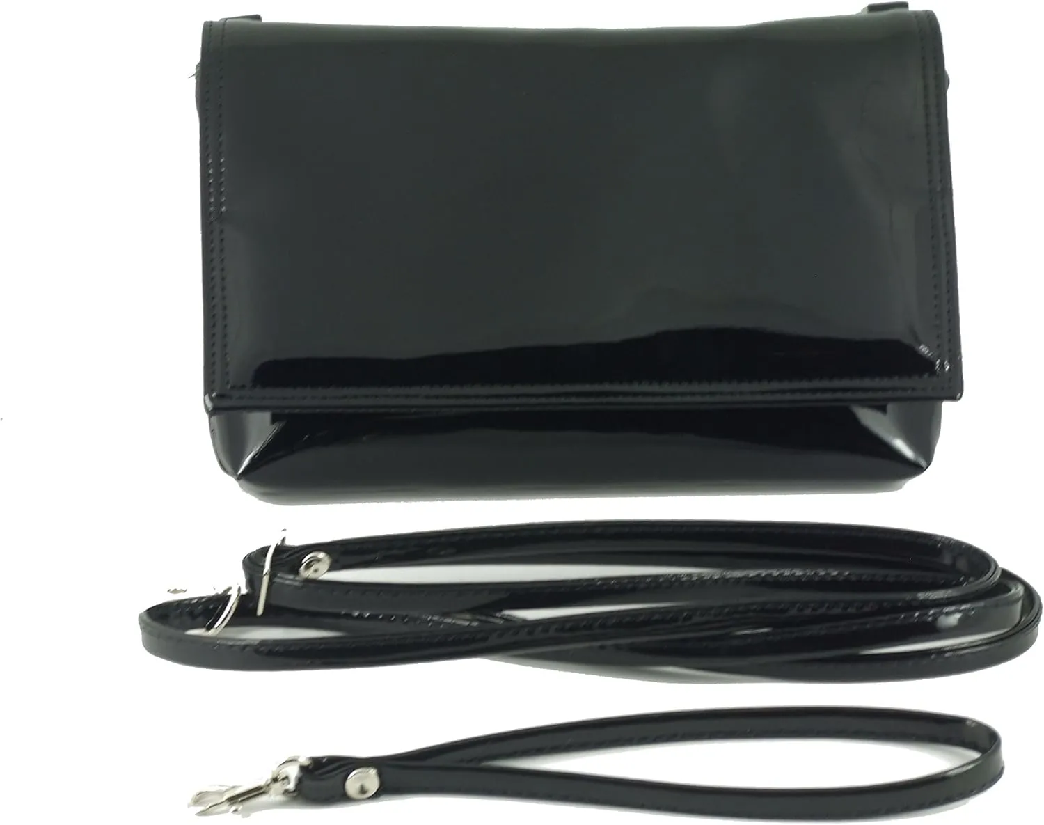 LONI Womens Delightful Clutch/Shoulder/Crossbody/Wristlet Bag Size Small in black faux patent leather
