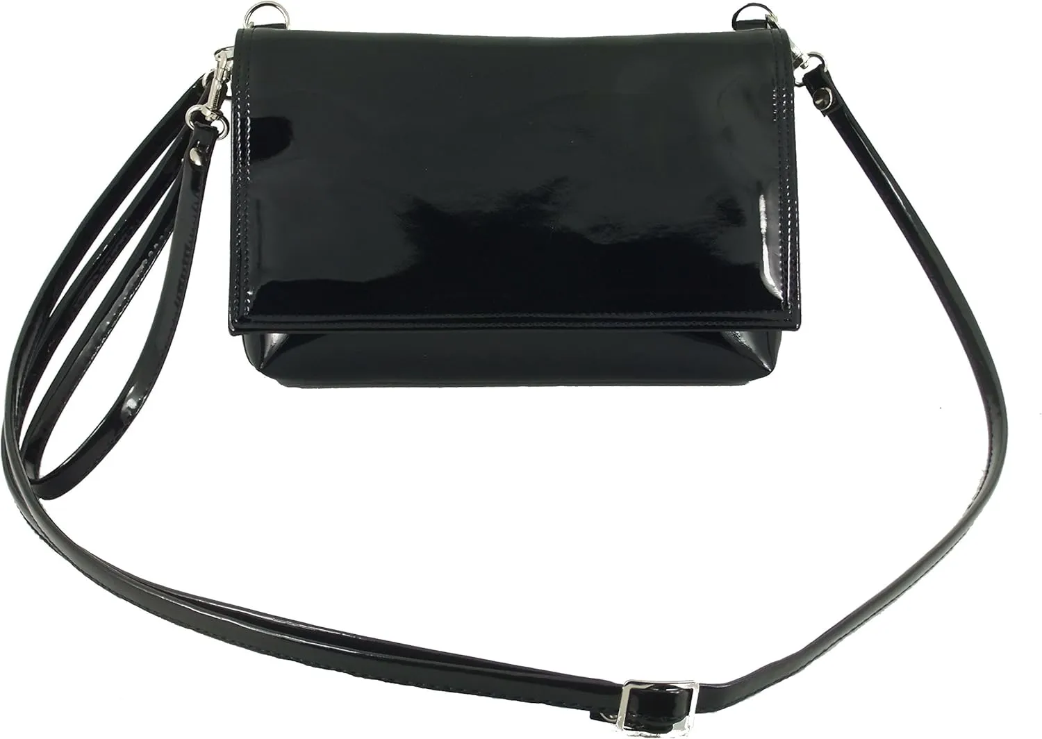 LONI Womens Delightful Clutch/Shoulder/Crossbody/Wristlet Bag Size Small in black faux patent leather