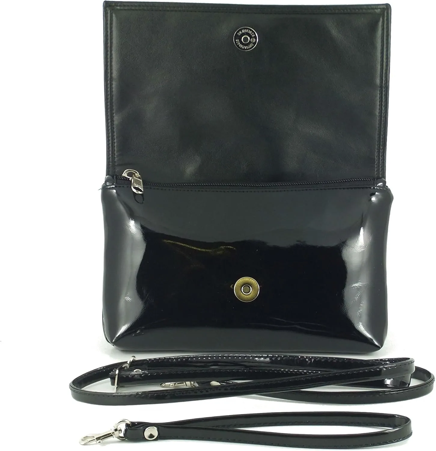 LONI Womens Delightful Clutch/Shoulder/Crossbody/Wristlet Bag Size Small in black faux patent leather